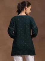 Green Woven Design Rayon A-Line Kurti - Image 4