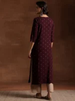 Wine Woven Design Viscose Rayon Straight Kurta - Image 3