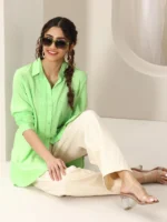 Green Solid Rayon Straight Short Kurti - Image 4