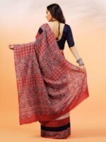 Handprinted Ajrakh On Cotton Multi-Color Saree With Running Blouse - Image 2