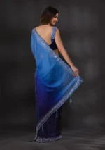 Ombre Navy Blue Stonework Satin Designer Saree - Image 4