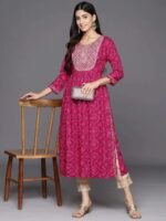 Magenta Printed Rayon A-Line Kurta - Image 3