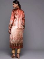 Rust Printed Velvet Straight Kurta - Image 3